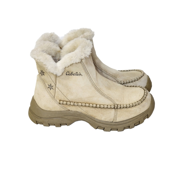 Cabelas 5" High Drift Winter Boots in Cream, Ivory Fur Lining Womens Size 6 - Picture 2 of 11